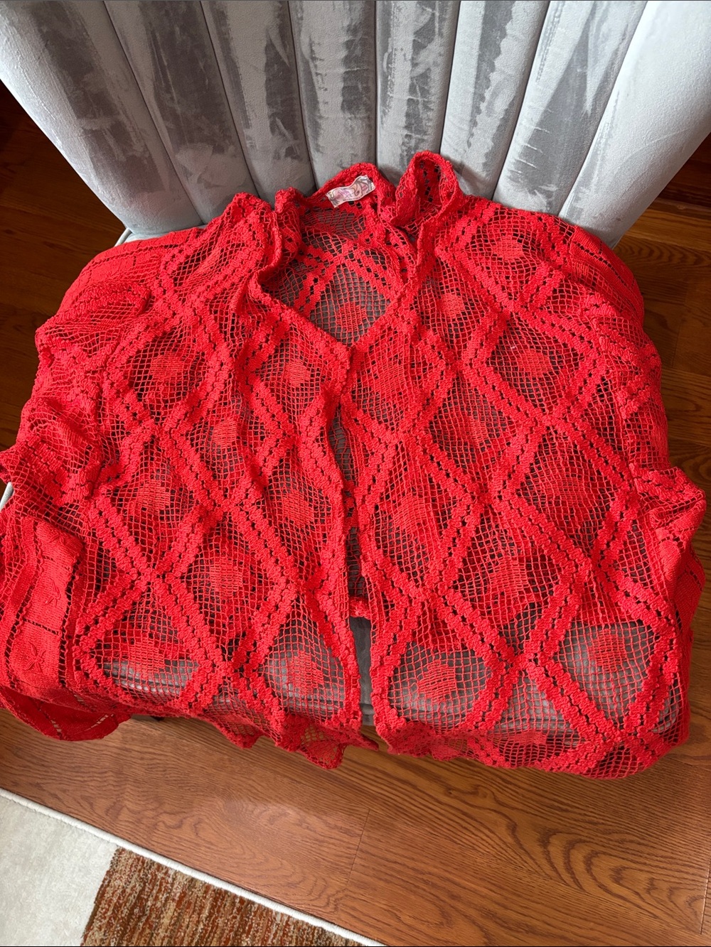 Free People Red Crochet Open-Front Shrug - Picture 3 of 5